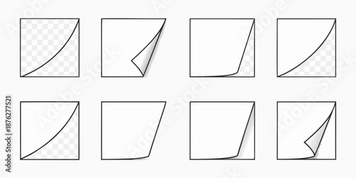 A series of eight square frames with curved peeling corner designs