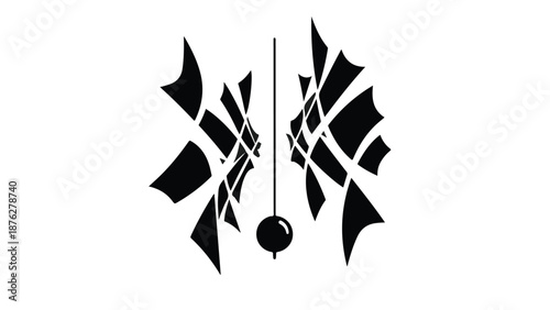 Abstract black and white geometric pendulum design with striking symmetrical elements