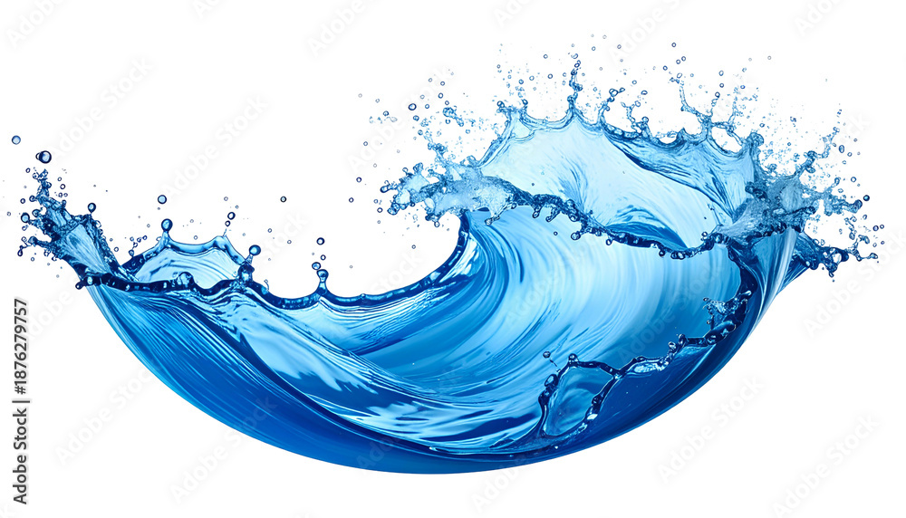 Obraz premium A dynamic, swirling wave of translucent blue water against a stark black background