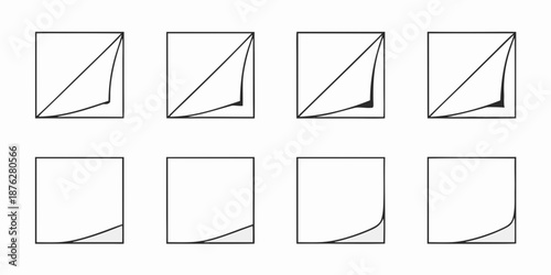 A series of squares with diagonal lines and quarter circles shown