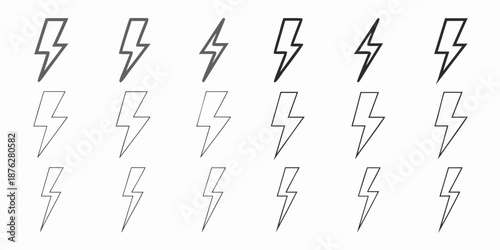 An arrangement of sketched lightning bolts in a grid pattern on a white background