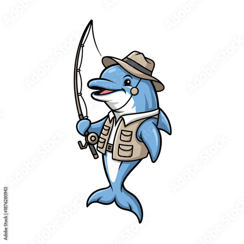 Funny cartoon shark character holding a sword in a cute vector illustration style
