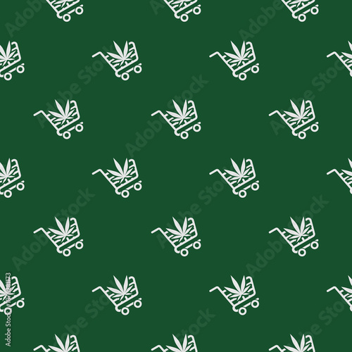 Shopping cart with cannabis seamless pattern isolated on color background