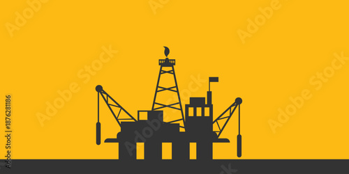 Background oil and gas platform on layout with rig