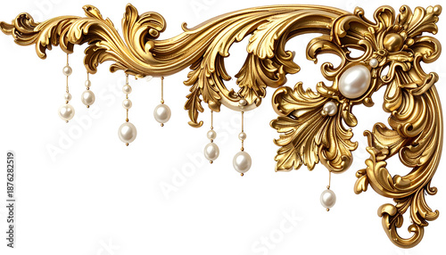Ornate golden corner flourish adorned with pearls, on black