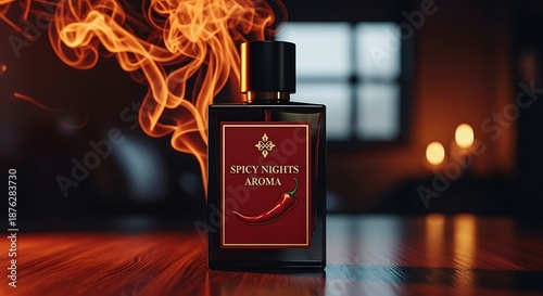 Elegant perfume bottle with fiery backdrop seductive fragrance concept
