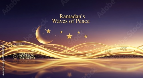 Elegant ramadan illustration crescent moon and stars against a gradient sky