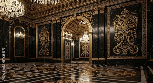 Elegant room interior ornate architecture with golden embellishments