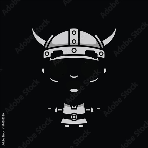 Stylized Viking Warrior Illustration with Horned Helmet and Minimalist Design.