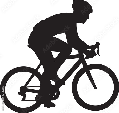 Cyclist riding bicycle in motion silhouette illustration graphic design