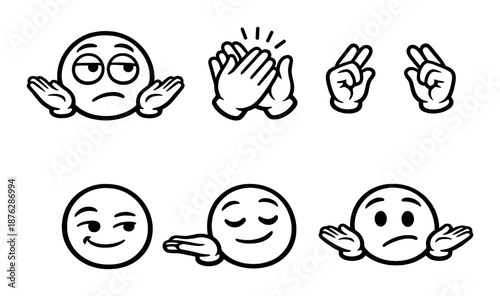 Variety of expression emoji: boredom, applause, gestures, and shrug