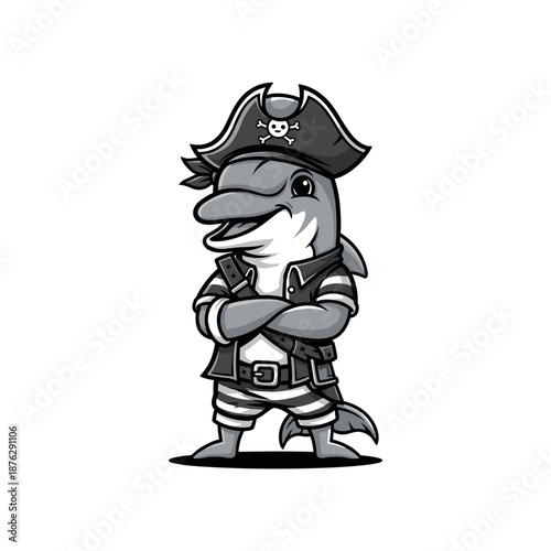 Funny black and white cartoon dog character smiling in a cute illustration style