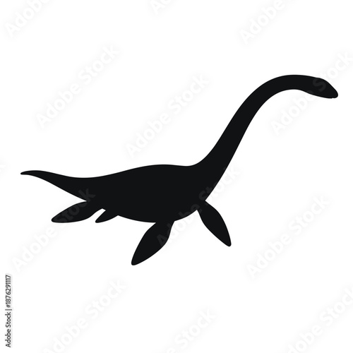 Silhouette of plesiosaur swimming in profile