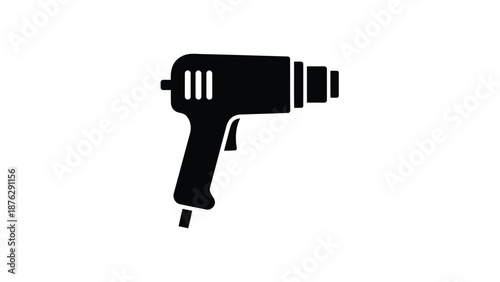 Black silhouette of a drill on a white background symbolizing power tools and diy projects