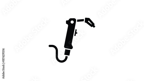 Black robotic arm with hook attachment on white background industrial design concept