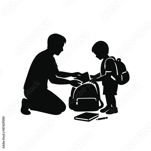 Adult packing school bag for child silhouette