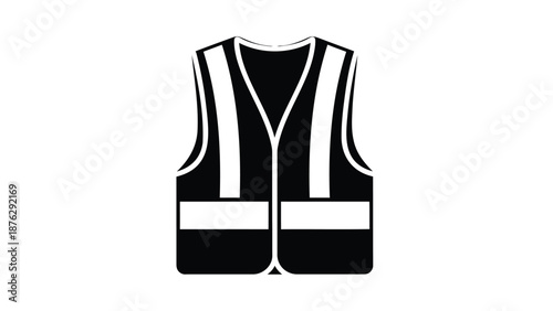Black and white reflective safety vest for construction and roadwork on a plain background