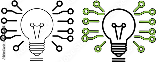 Light bulb circuit icon representing digital brainstorming. Smart idea sharing vector illustration
