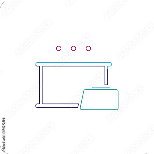 Presentation Screen Icon with Three Dots and Stage Platform Vector Graphic