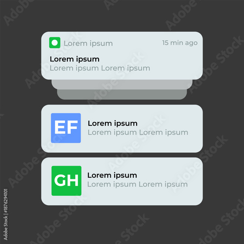 Push notifications icons. Message bubble icons. Flat style. Vector icons.