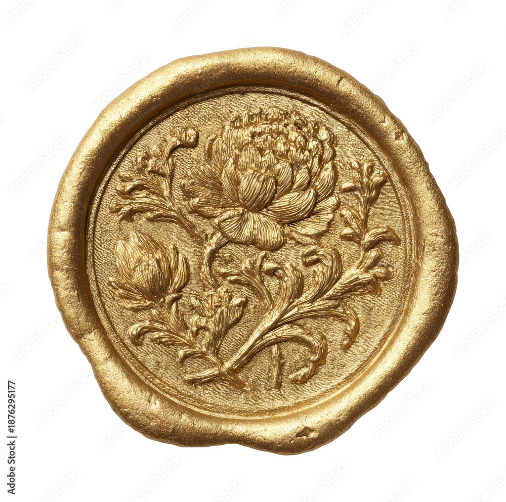 Fototapeta premium PNG Golden floral wax seal design.