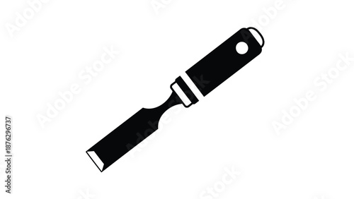 Black putty knife with handle and hole for hanging on white background