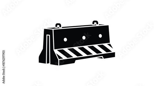 Black and white illustration of a road barrier with reflective stripes and holes