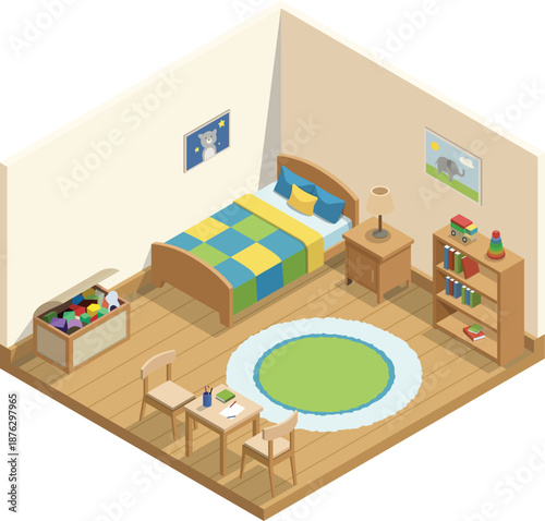 Isometric children bedroom interior