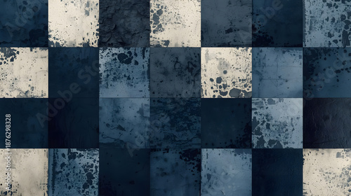 Background grunge checkerboard pattern, distressed blue tones. Suitable for website design, social media graphics, product packaging, and digital presentations.