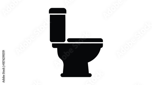 Black silhouette toilet icon with raised lid on white background symbolizing bathroom hygiene and plumbing