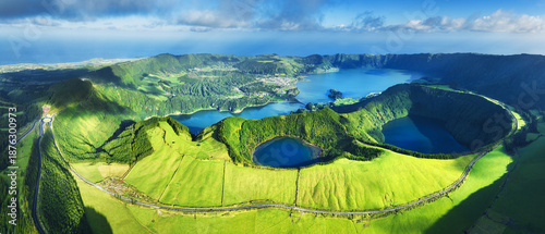 Panel kuchenny z motywem Beautiful lake of Sete Cidades from drone, Azores, Portugal Europe