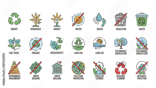 Collection of Environmental Icons and Symbols.