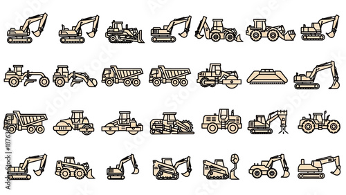 Collection of Heavy Machinery Icons and Symbols.