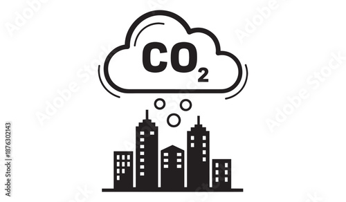 Cityscape with co2 cloud pollution concept isolated on white background