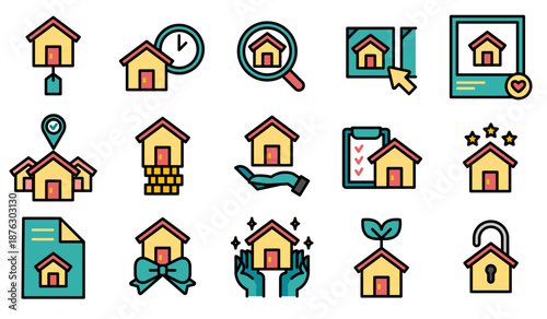 부동산 주택 컬러 아웃라인 아이콘 세트