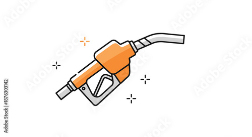 Orange fuel pump nozzle icon representing gasoline petrol and diesel stations for automotive and transportation service designs.