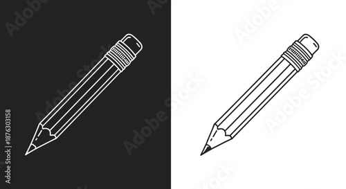 Pair of simple pencil icons shown in contrasting black and white styles for writing drawing and educational graphic design.
