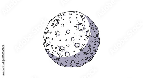 Detailed illustration of the moon surface covered in numerous craters and shadows against a clean white background.