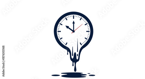 Surreal illustration of a melting analog clock dripping down representing the fluid nature of time and surrealist art concepts.