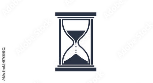 Black and white hourglass icon with falling sand measures the passage of time and serves as a classic symbol for deadlines and time tracking.