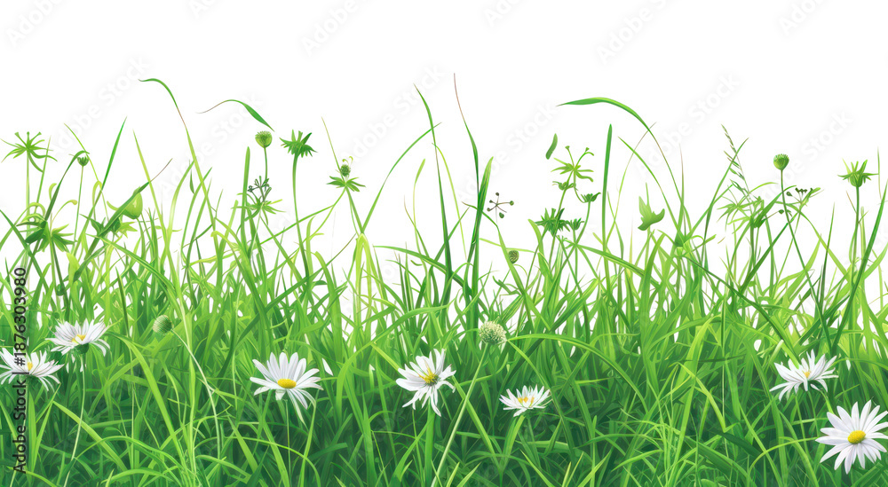 Fototapeta premium PNG Evergreen grass field and flower backgrounds grassland outdoors.