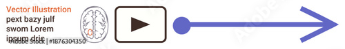 Education, technology, cognitive processes, brain function, decision-making, idea execution. Brain anatomy, play symbol and arrow. Cognitive processes and decision-making