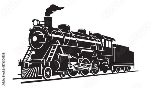 Black steam locomotive train on white background