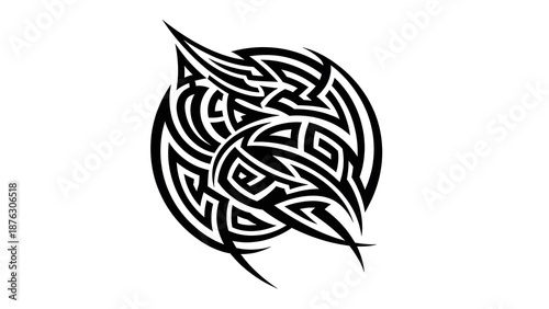 Wallpaper Mural Abstract Tribal Black Silhouette, Dynamic Tattoo Design, Modern Tribal Symbol Vector Illustration Isolated on White Background Torontodigital.ca