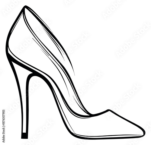 Line art illustration of a high heeled shoe depicting elegance for fashion concepts