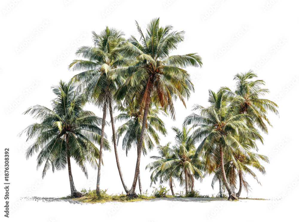 Obraz premium PNG Group of coconut trees vegetation nature illustration.