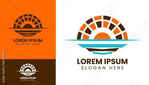 Modern sunrise logo design template in elegant minimalist vector illustration