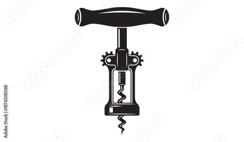 Black wine corkscrew with handle isolated on white background