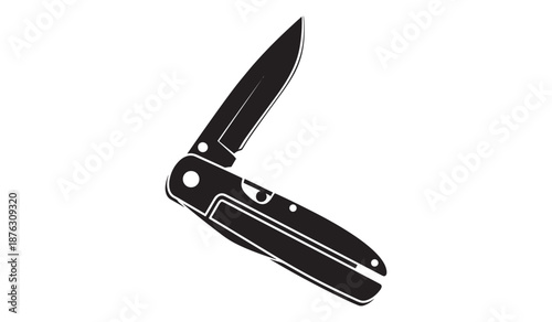 Black pocket knife isolated on white background