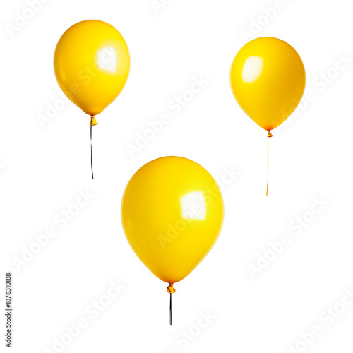 Realistic Yellow Helium Balloons Set Isolated on White Background for Party Celebration and Decoration 3D Rendering